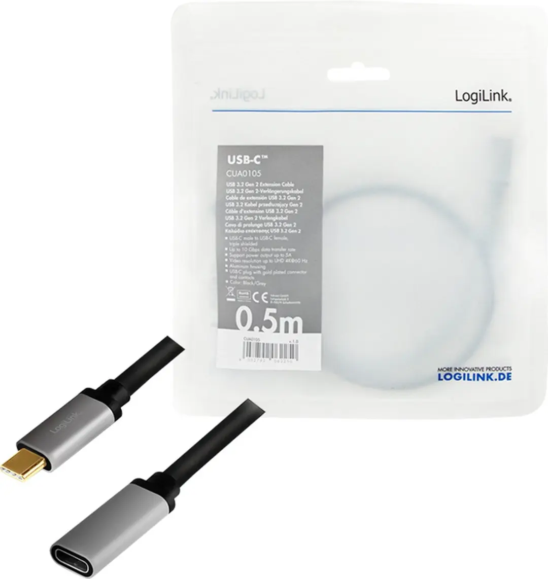 Logilink CUA0105 USB 3.2 Gen 2 Kabel 0,5m - USB-C Zwart/Grijs