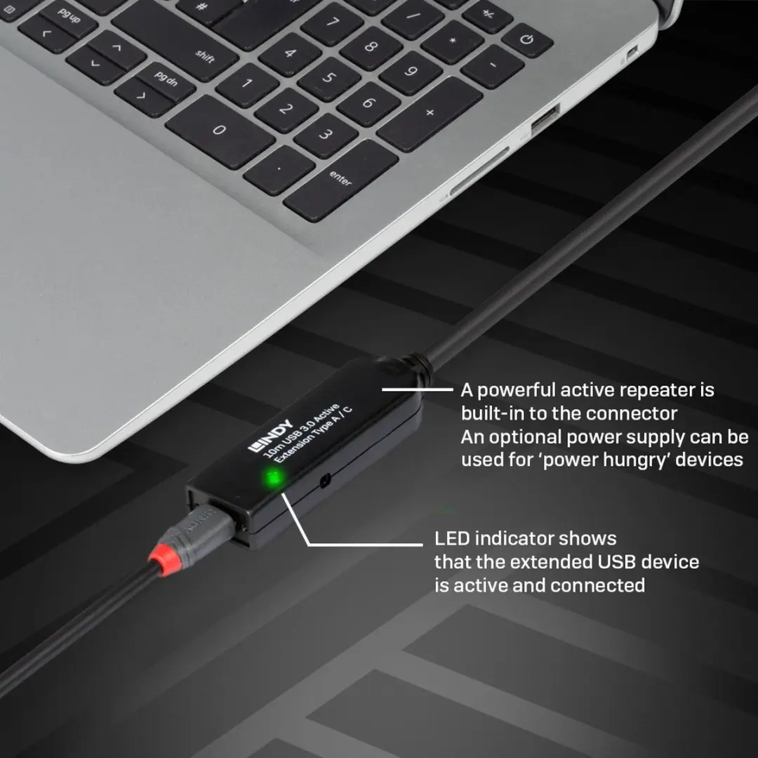 Lindy USB 3.2 Gen1 USB-A naar USB-C Kabel 10m - Zwart