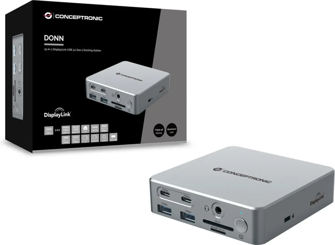 Conceptronic DONN25G Laptopdock - USB 3.2 Gen 2 - Zilver