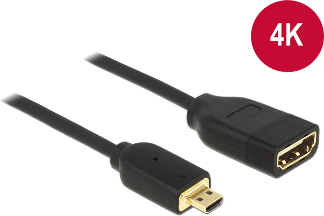 Delock Micro HDMI naar HDMI Adapter 2.0 - 4K 60Hz - 0,20m - Zwart