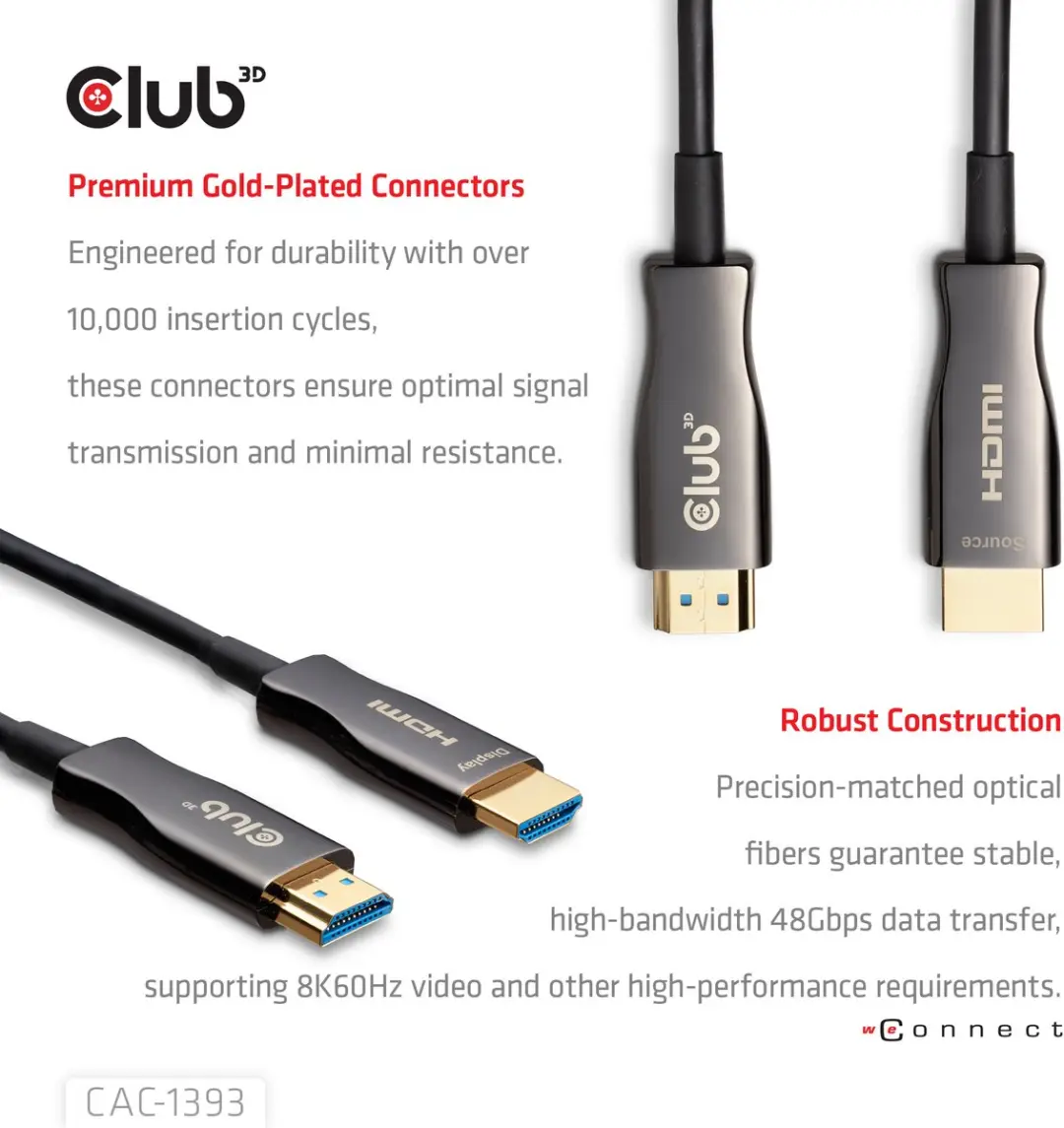 Club3D HDMI Hybrid AOC Kabel CAC-1393 50m - Zwart - afbeelding 6 van 6