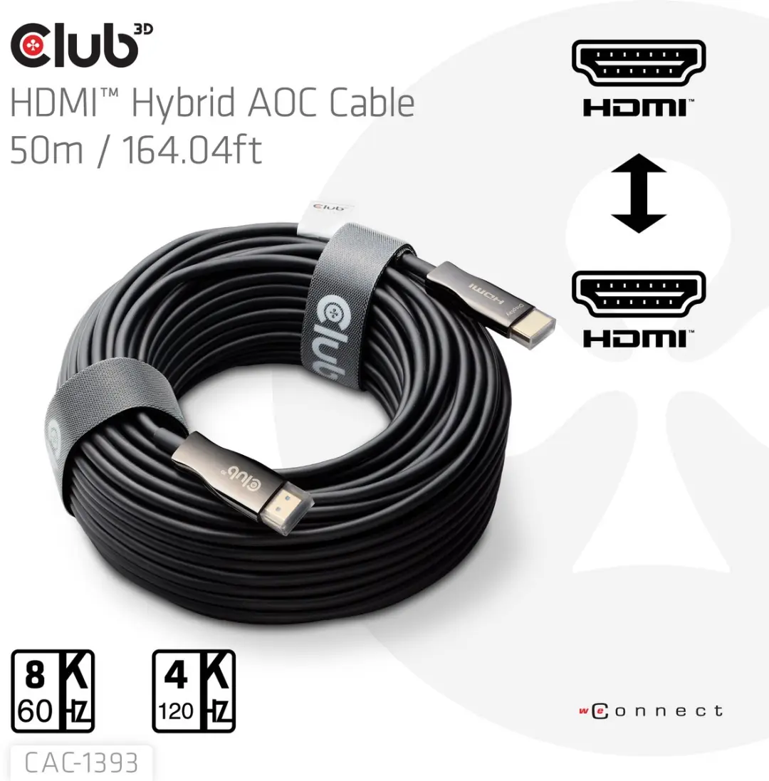 Club3D HDMI Hybrid AOC Kabel CAC-1393 50m - Zwart
