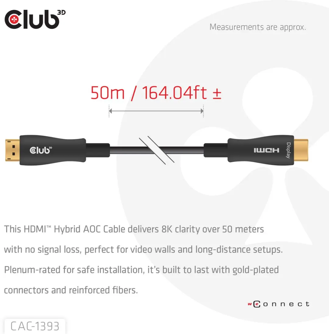 Club3D HDMI Hybrid AOC Kabel CAC-1393 50m - Zwart