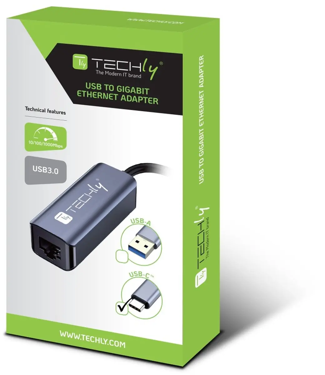 Techly IDATA USB-ETGIGA-CA Laptopdock - USB 3.2 Gen 1 - Zwart/Zilver - afbeelding 6 van 6