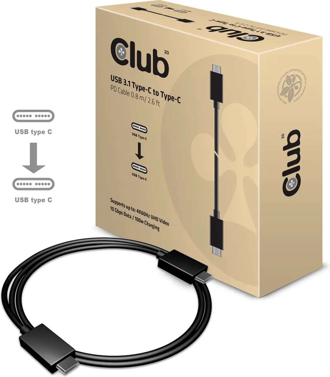 Club3D CAC-1522 USB-C Kabel 0,8m - Zwart