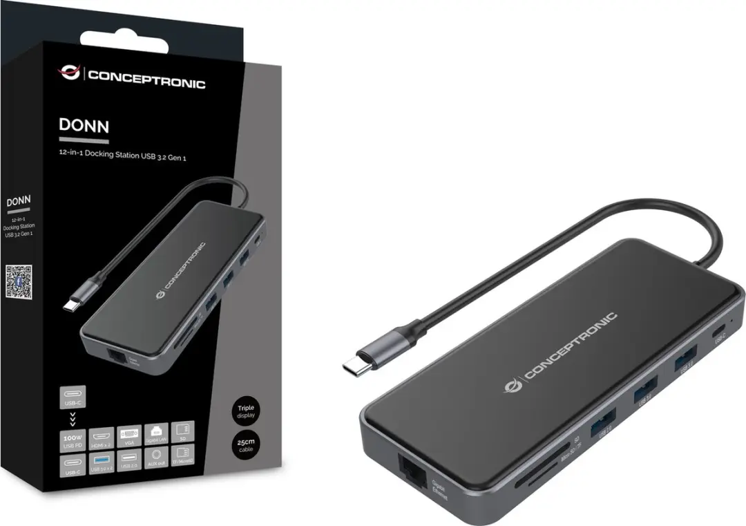 Conceptronic DONN15G USB Hub - 3x USB 2.0/3.0 Grijs