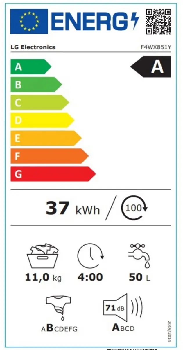 LG F4WX851Y Wasmachine Voorlader 11kg 1400 RPM - Wit