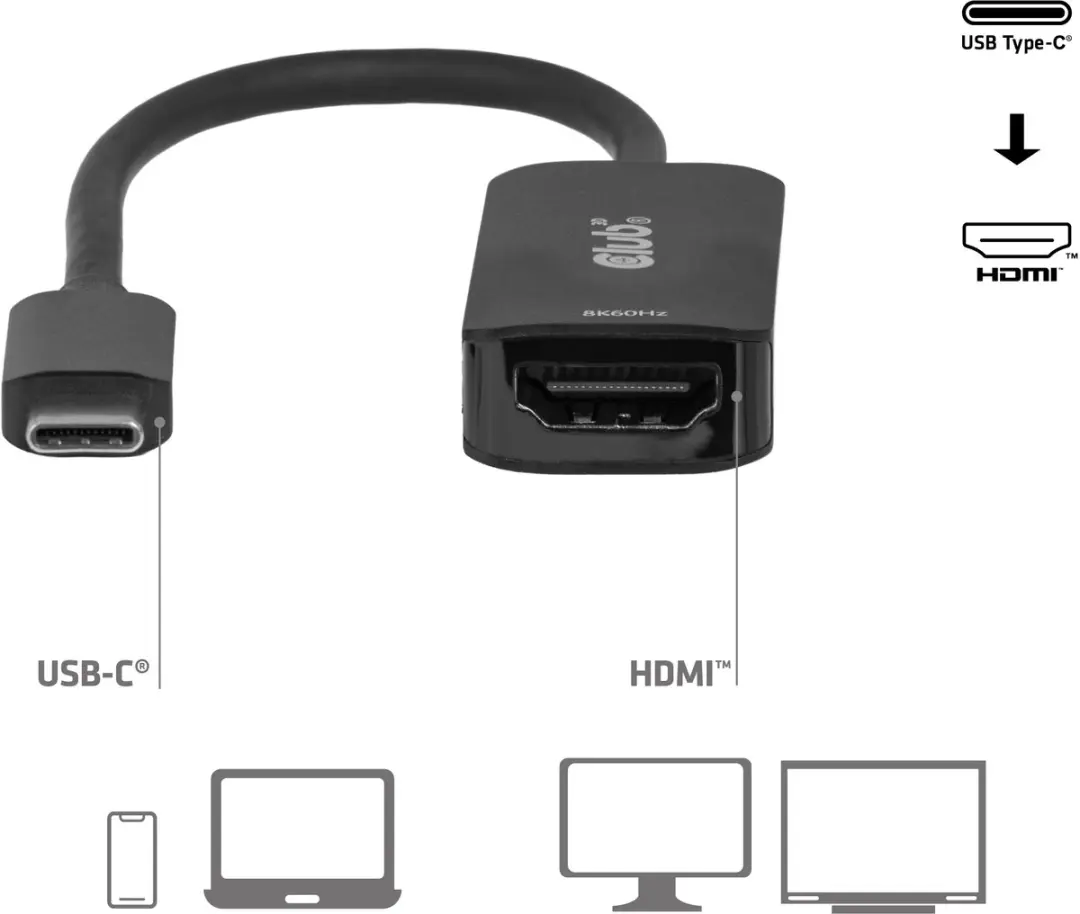 Club 3D CAC-2505 USB-C naar HDMI 2.1-adapter 8K60Hz - Zwart