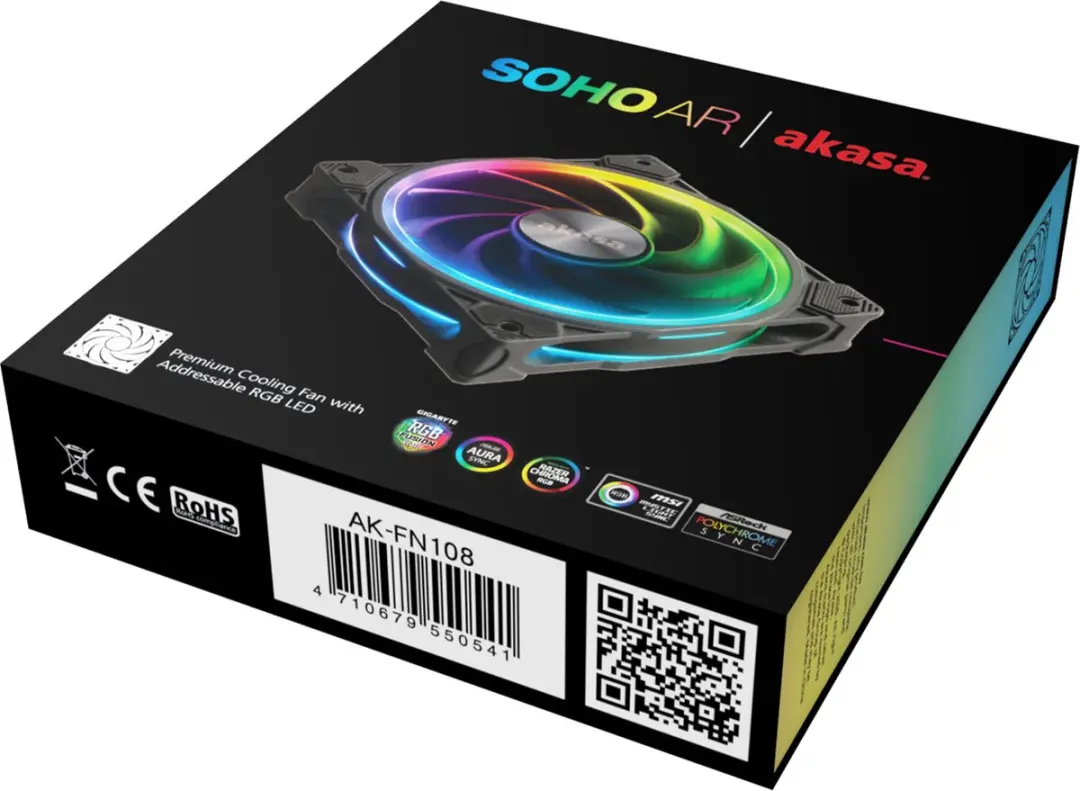 Akasa SOHO AR AK-FN108 ARGB PWM Ventilator 12cm - Zwart