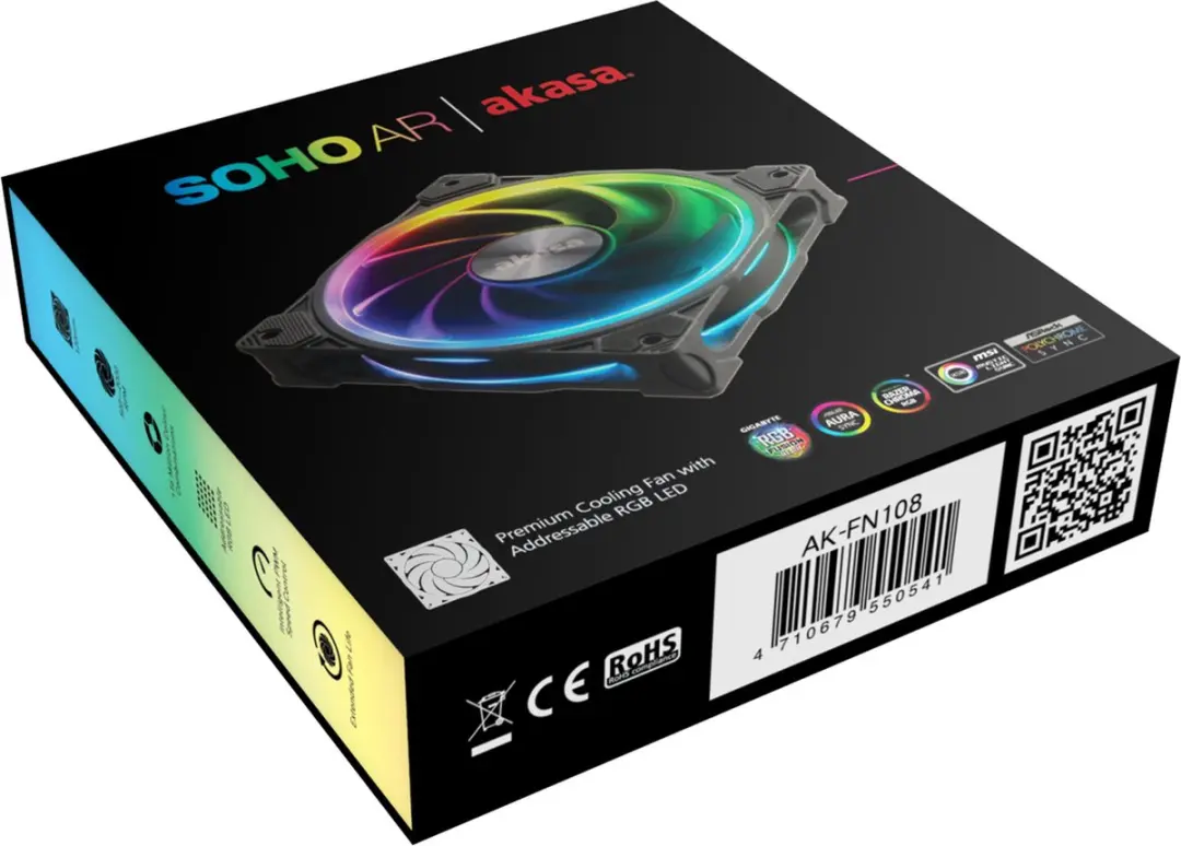 Akasa SOHO AR AK-FN108 ARGB PWM Ventilator 12cm - Zwart