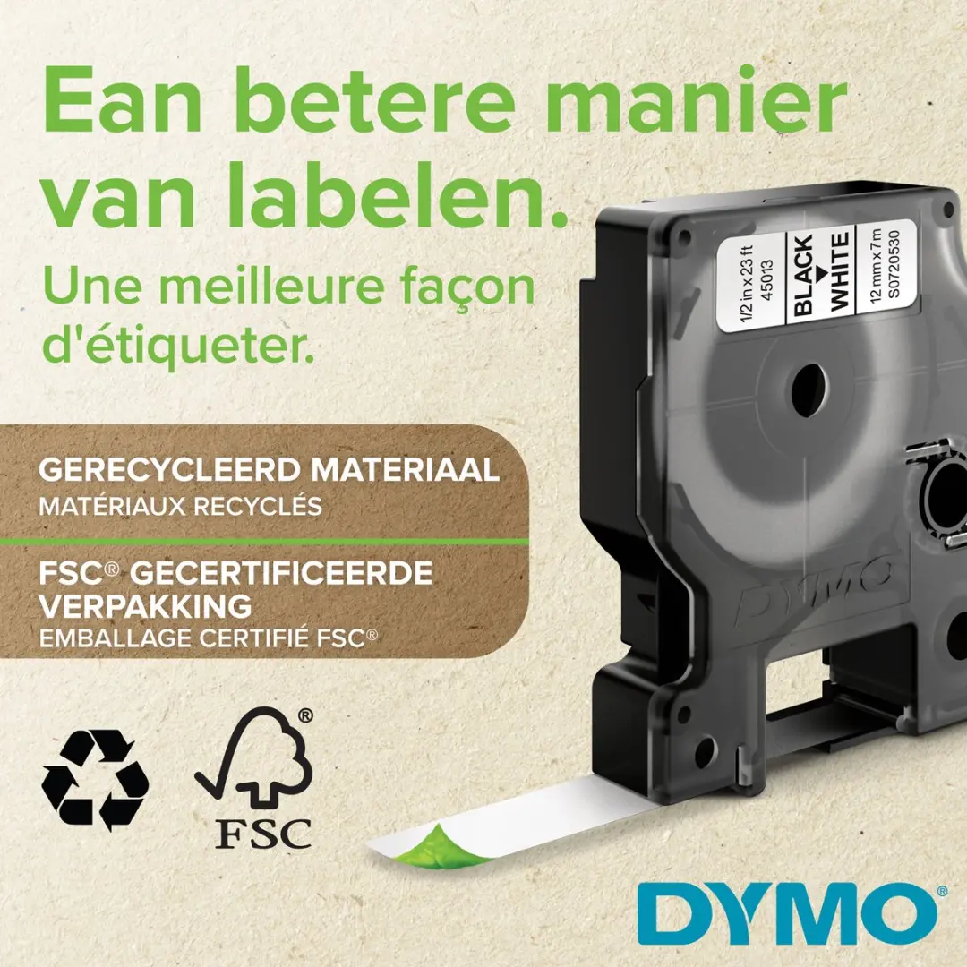 DYMO D1 S0720680 Zelfklevende Etiketten 9mm x 7m - Zwart/Wit
