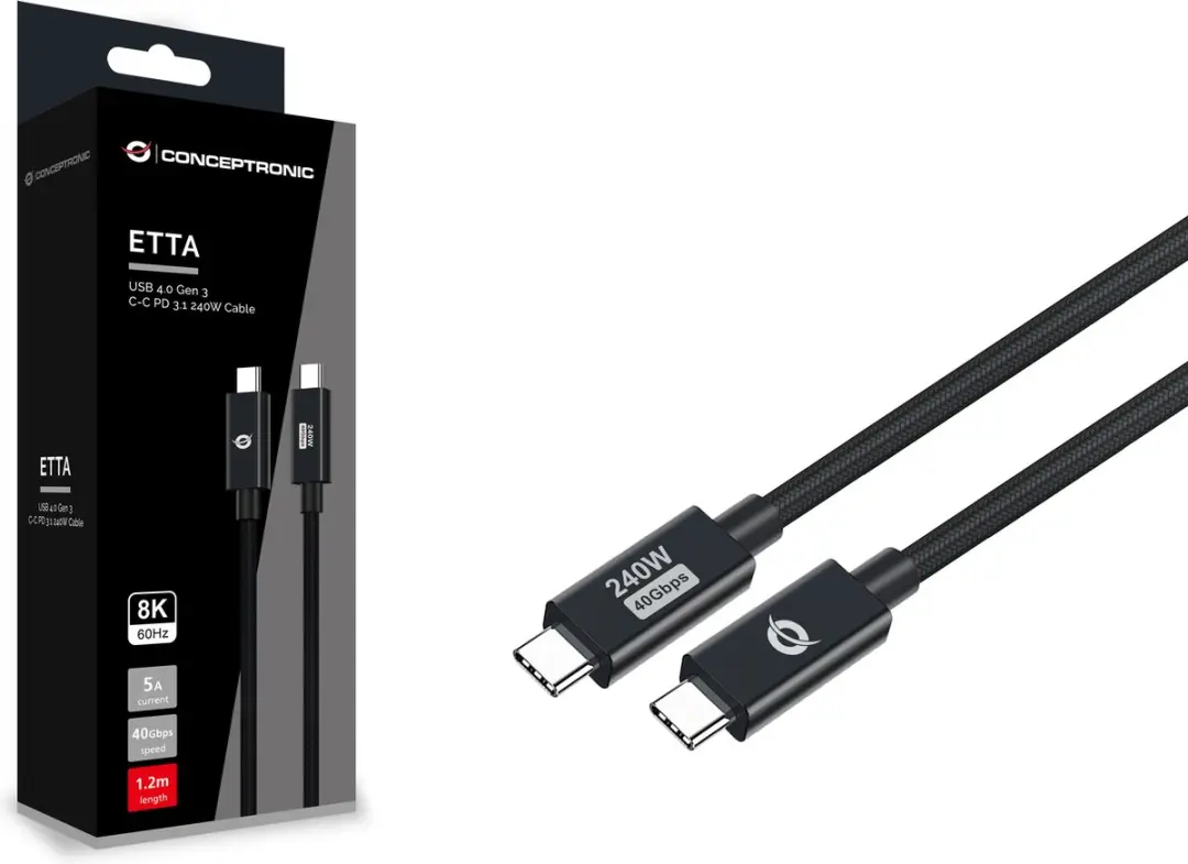 Conceptronic ETTA04B12 USB4 Gen 3x2 Kabel 1,2m - Zwart