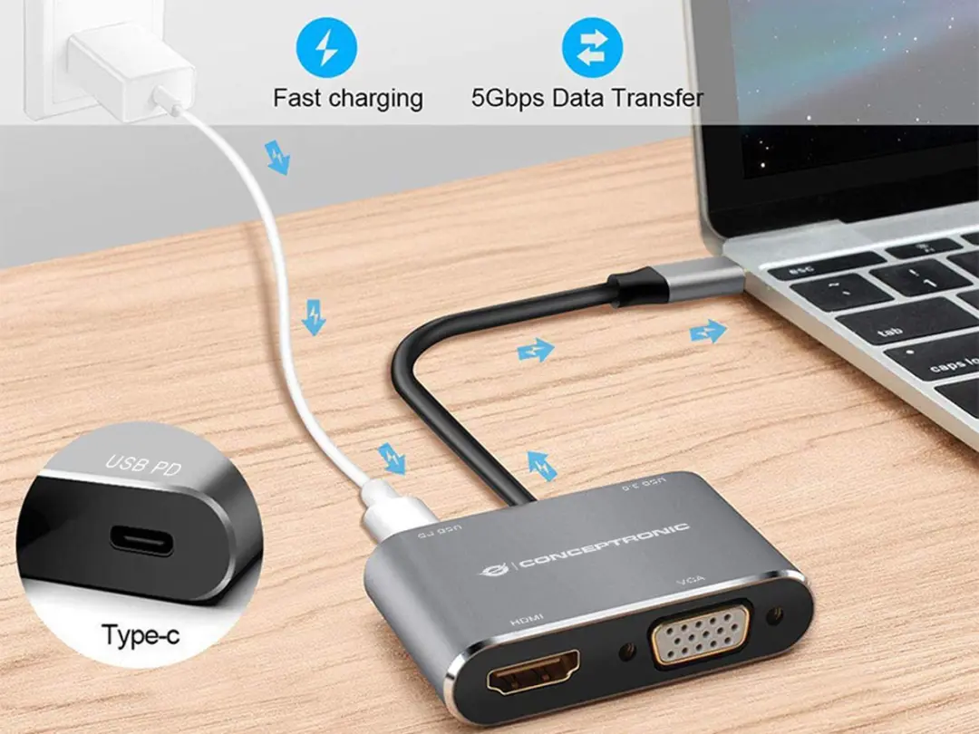 Conceptronic DONN16G USB 3.2 Dockingstation - Grijs