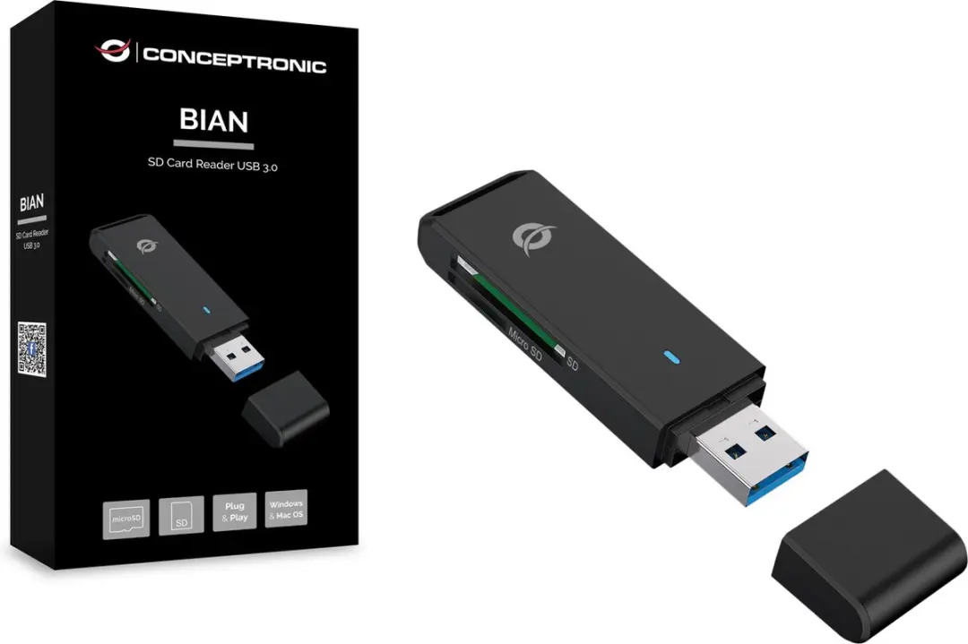 Conceptronic BIAN02B Geheugenkaartlezer USB 3.2 - Zwart