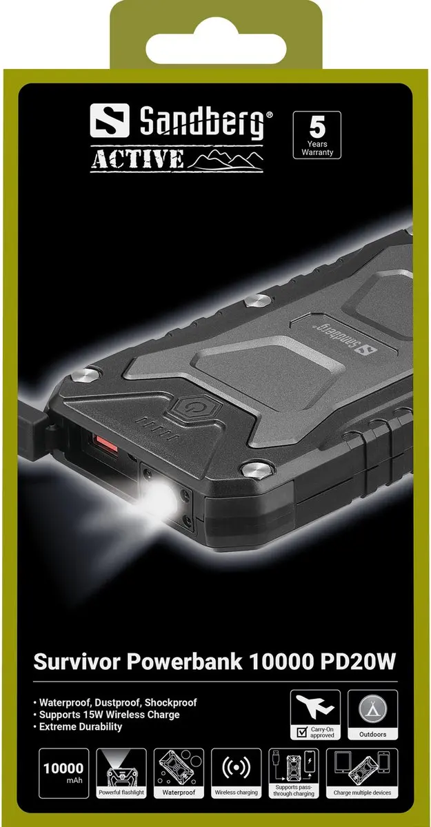Sandberg Survivor Powerbank 10000 PD22W - 10000mAh - Zwart