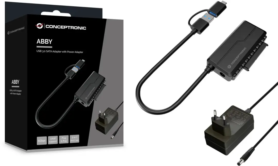 Conceptronic ABBY21B USB Type-A naar SATA 22-pin Kabel - Zwart