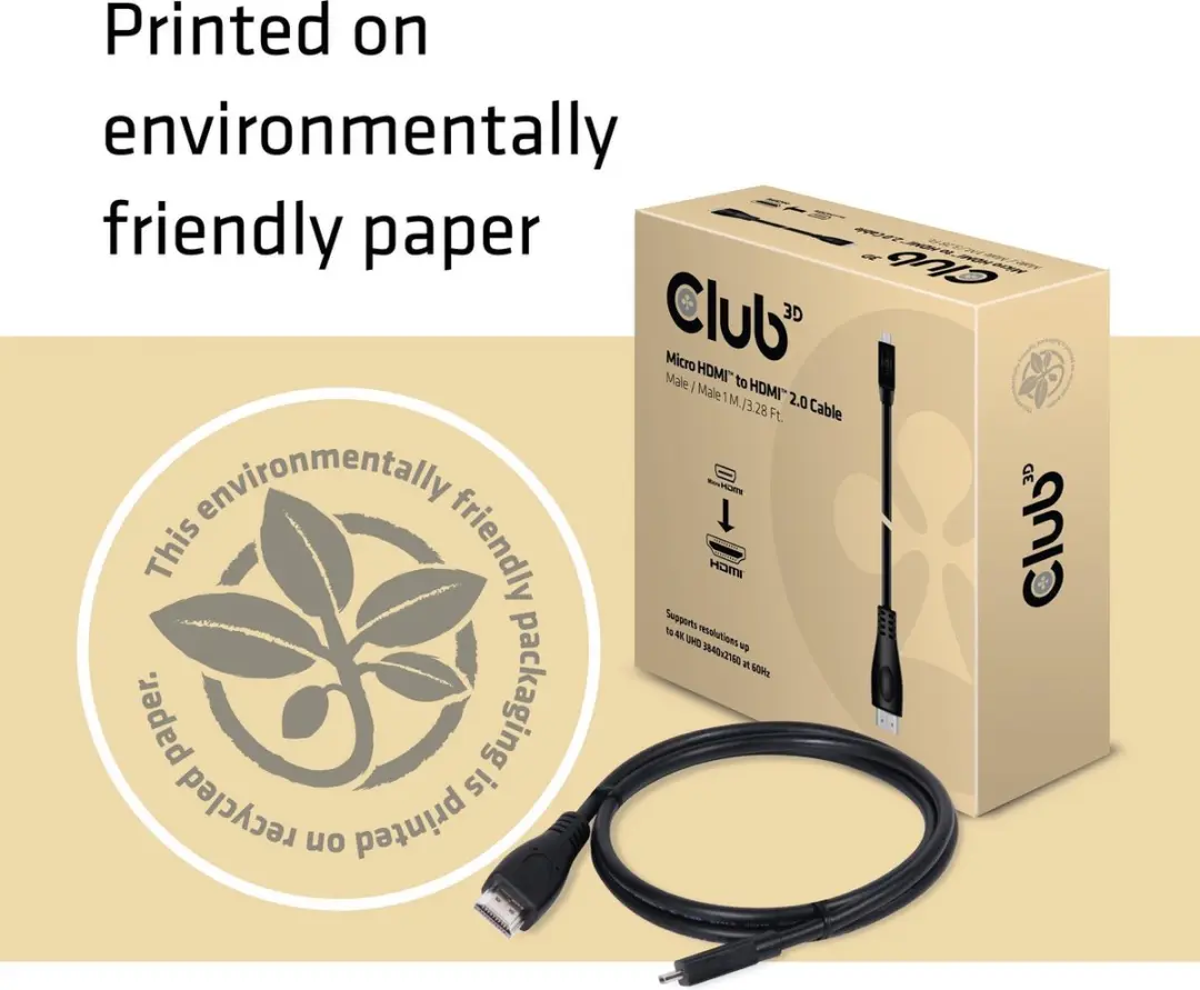 Club3D CAC-1351 Micro HDMI naar HDMI Kabel 4K60Hz 1m - Zwart
