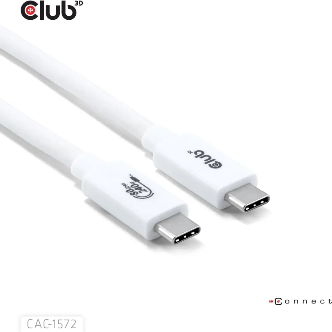 Club3D CAC-1572 USB-C Kabel 80Gbps 8K240Hz 240W - Wit
