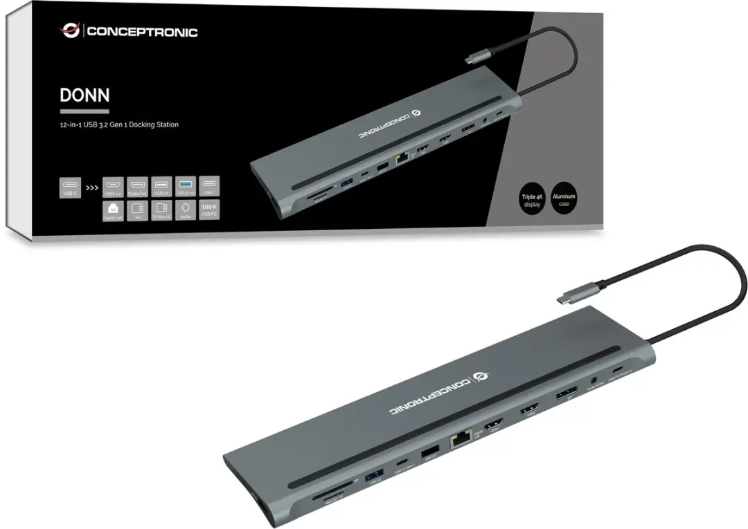Conceptronic DONN17G Laptopdock - USB 3.2 Gen 1 - Type-C - Grijs - afbeelding 6 van 6