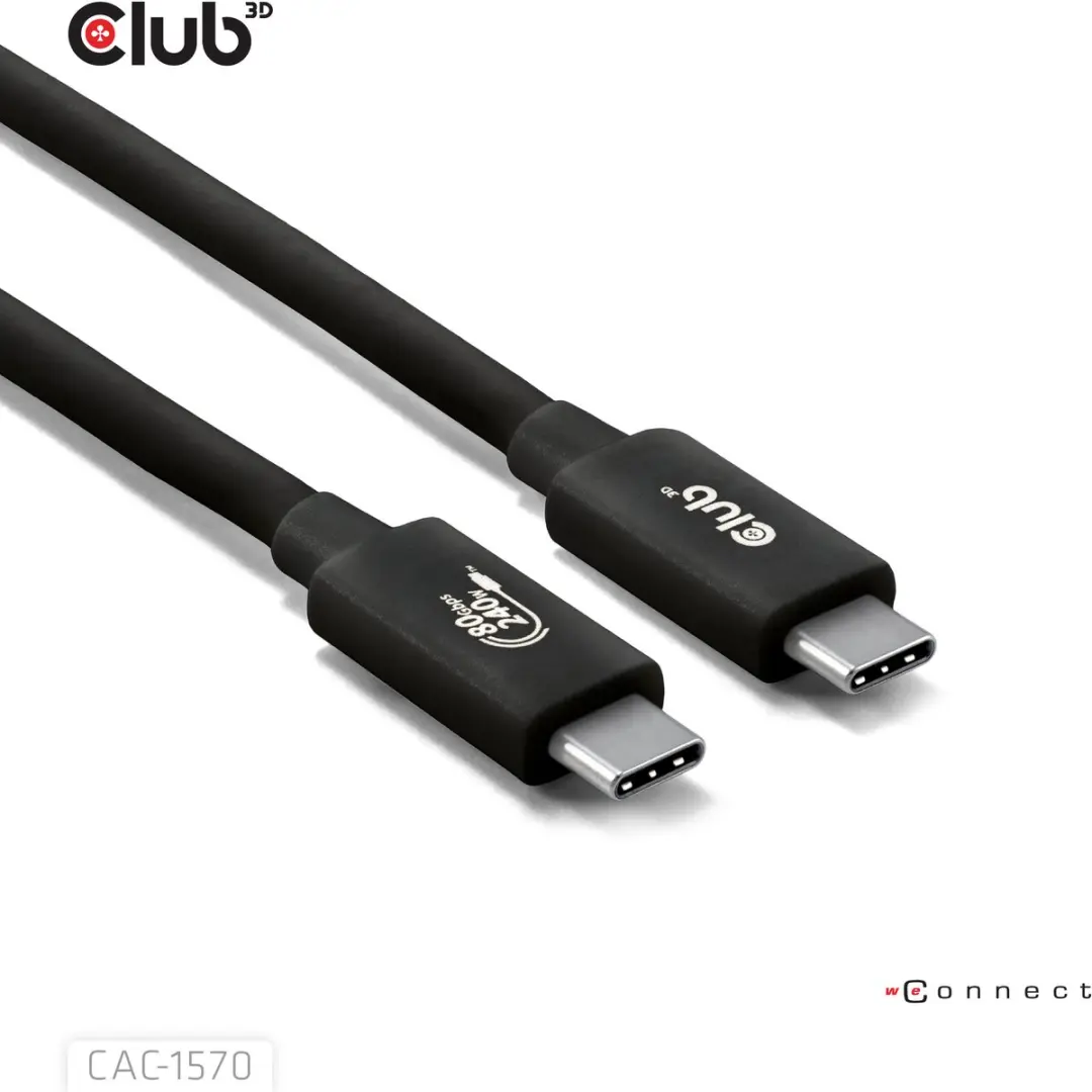 Club3D CAC-1570 USB-C Kabel 80Gbps 8K240Hz 240W - 1.2m - Zwart