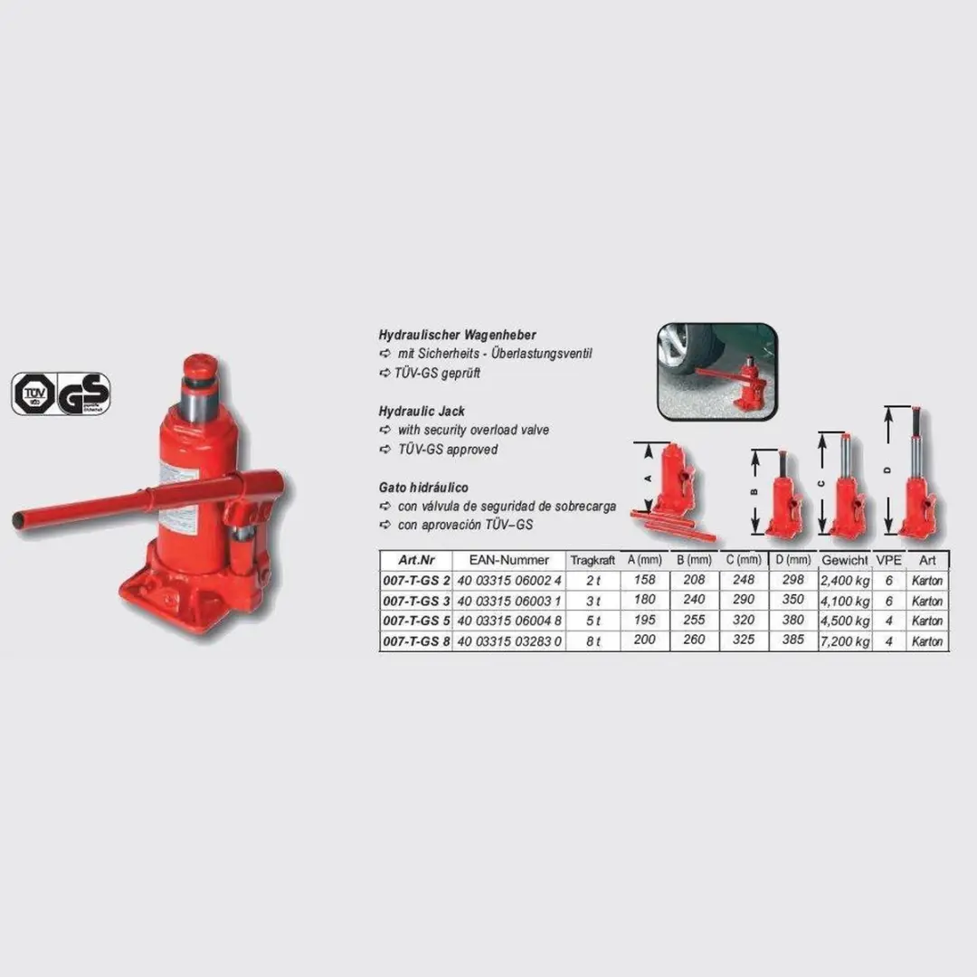 Brüder Mannesmann Hydraulische Krik 8T - 20-38,5cm