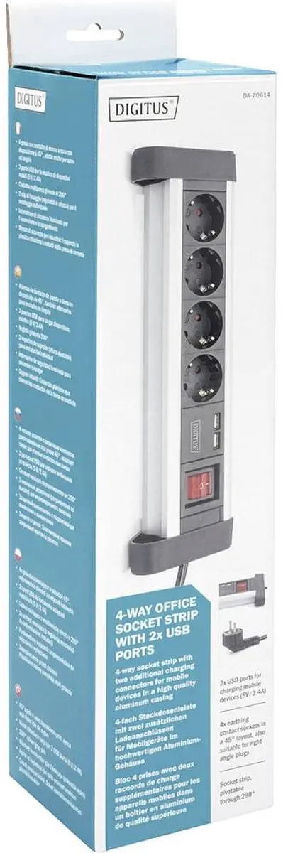 Digitus DA-70614 Stekkerdoos met schakelaar - 4x stopcontacten 2x USB