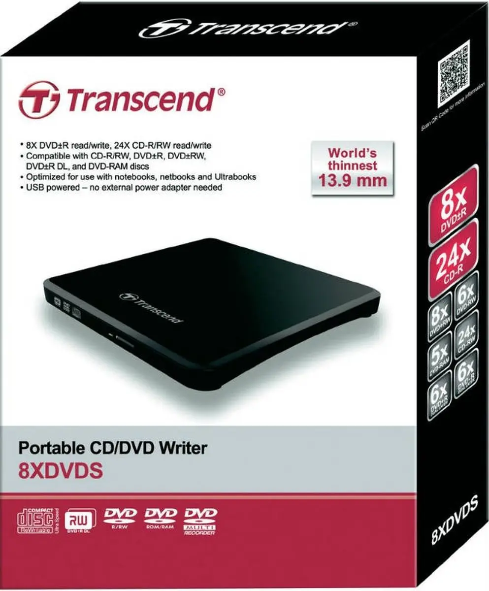Transcend TS8XDVDS-K Externe DVD Brander - Zwart