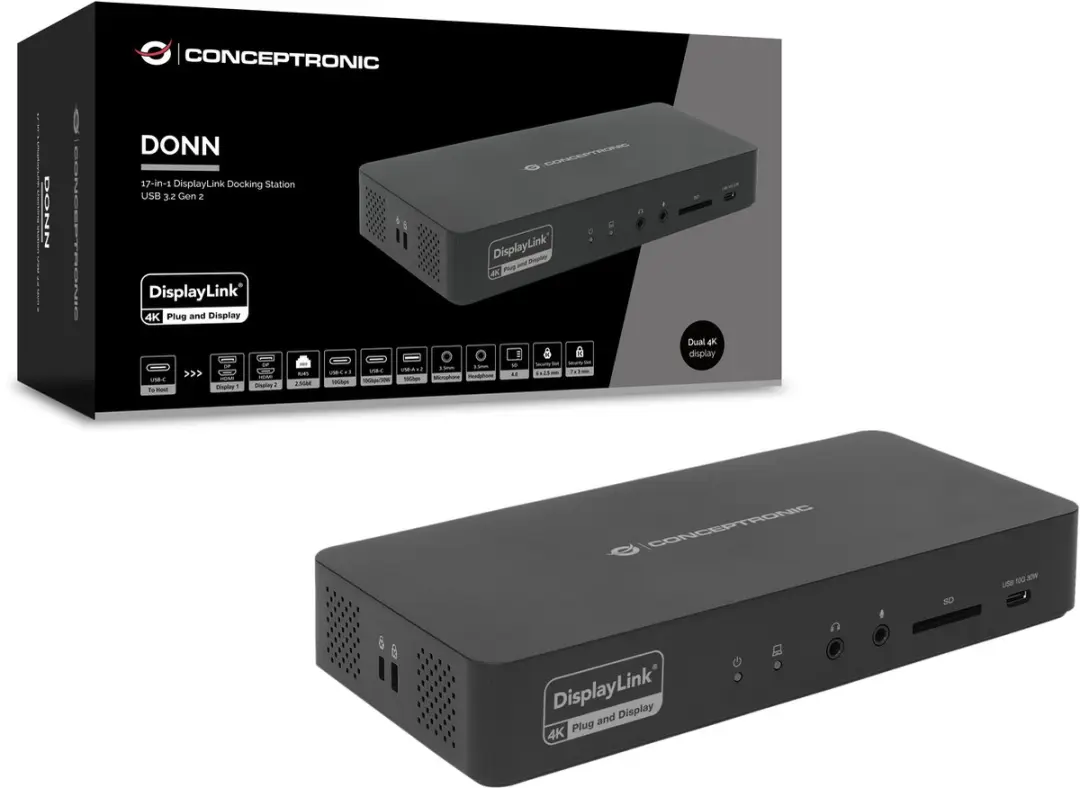 Conceptronic DONN31B Laptopdock - USB 3.2 Gen 2 - Type-C - Zwart