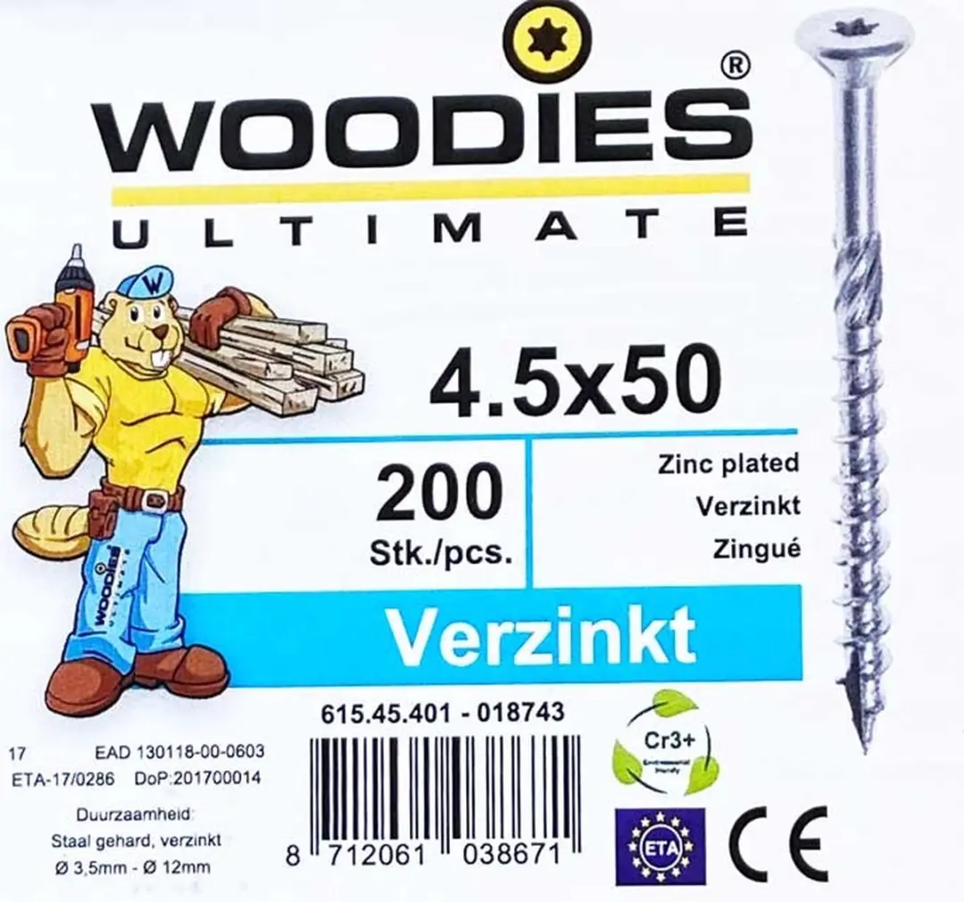 Woodies Ultimate Torx Platverzonkenkopschroef 4,5x50 - 200 Stuks - Blauw Verzinkt