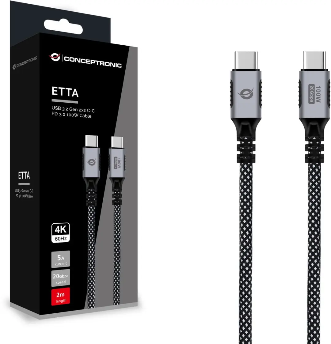 Conceptronic ETTA07B20 USB 3.2 Gen 2x2 Kabel 2m - USB-C - Zwart