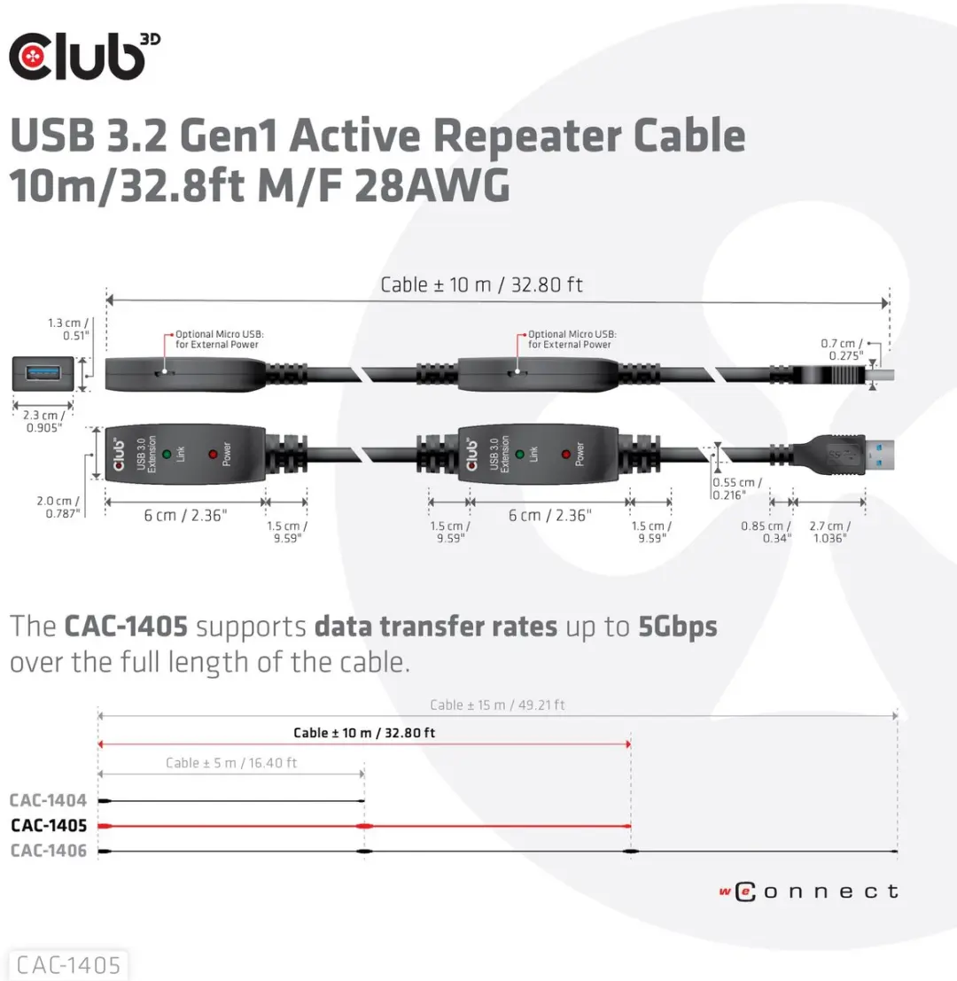 Club3D USB-A 5Gbps Versterkerkabel 10m M/F - Zwart