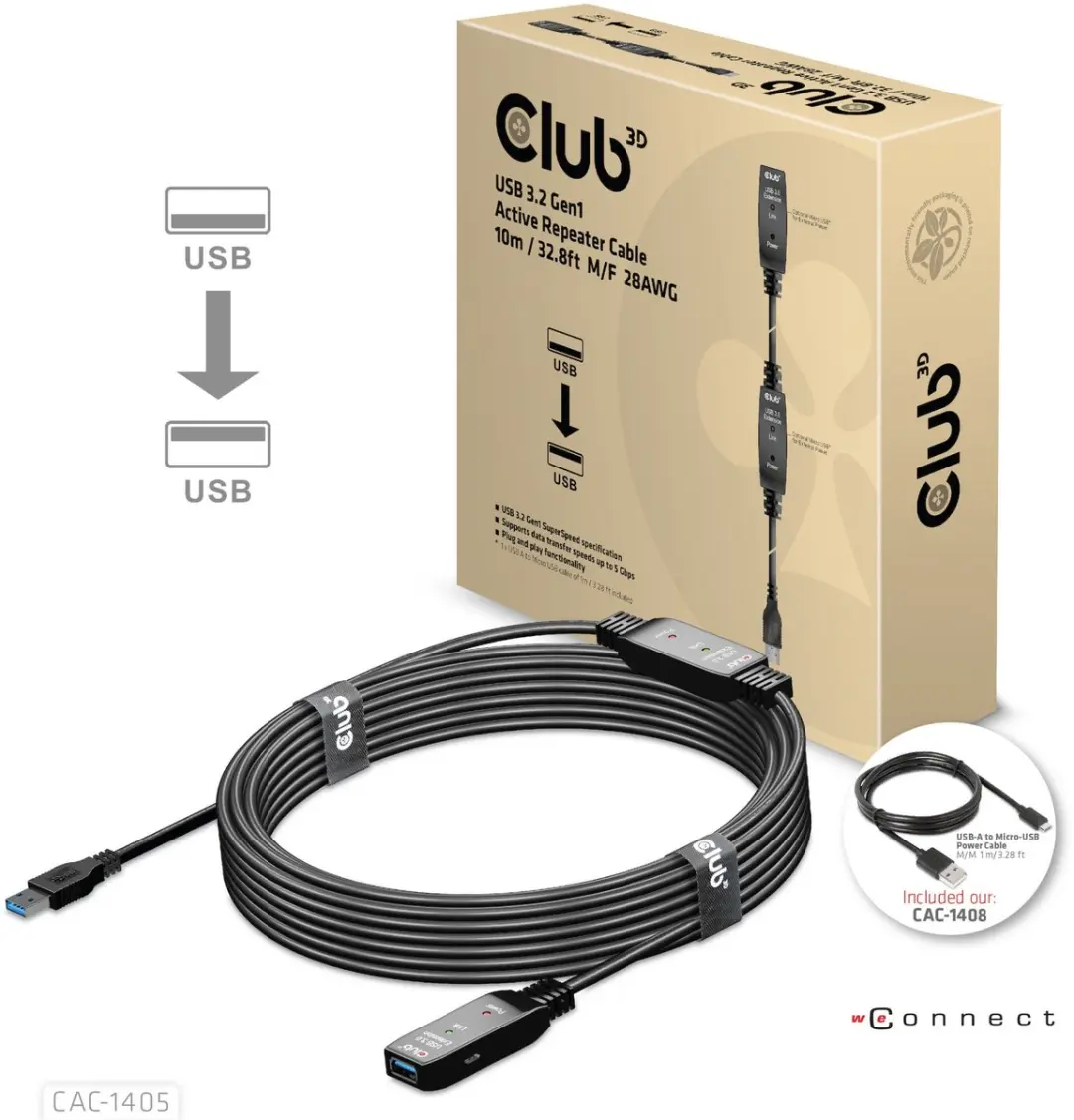 Club3D USB-A 5Gbps Versterkerkabel 10m M/F