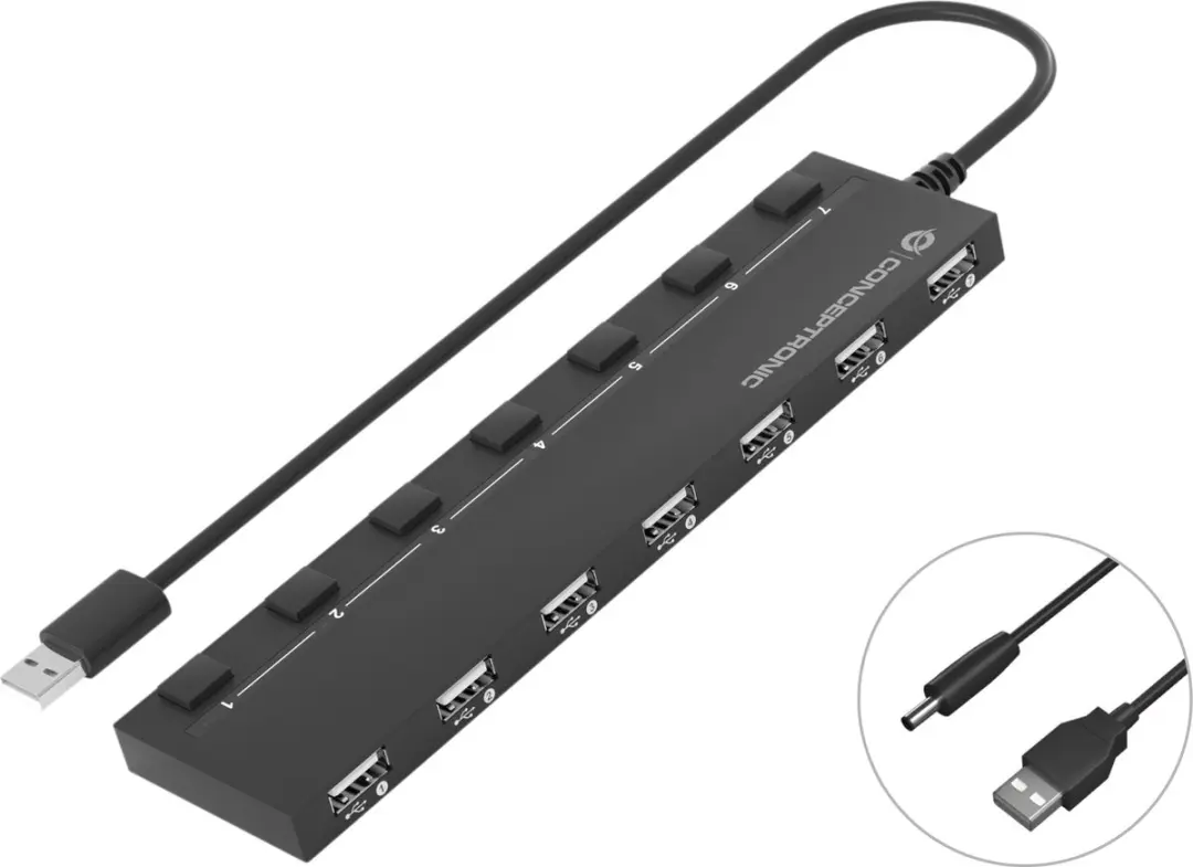 Conceptronic HUBBIES08B USB Hub 7 Poorten