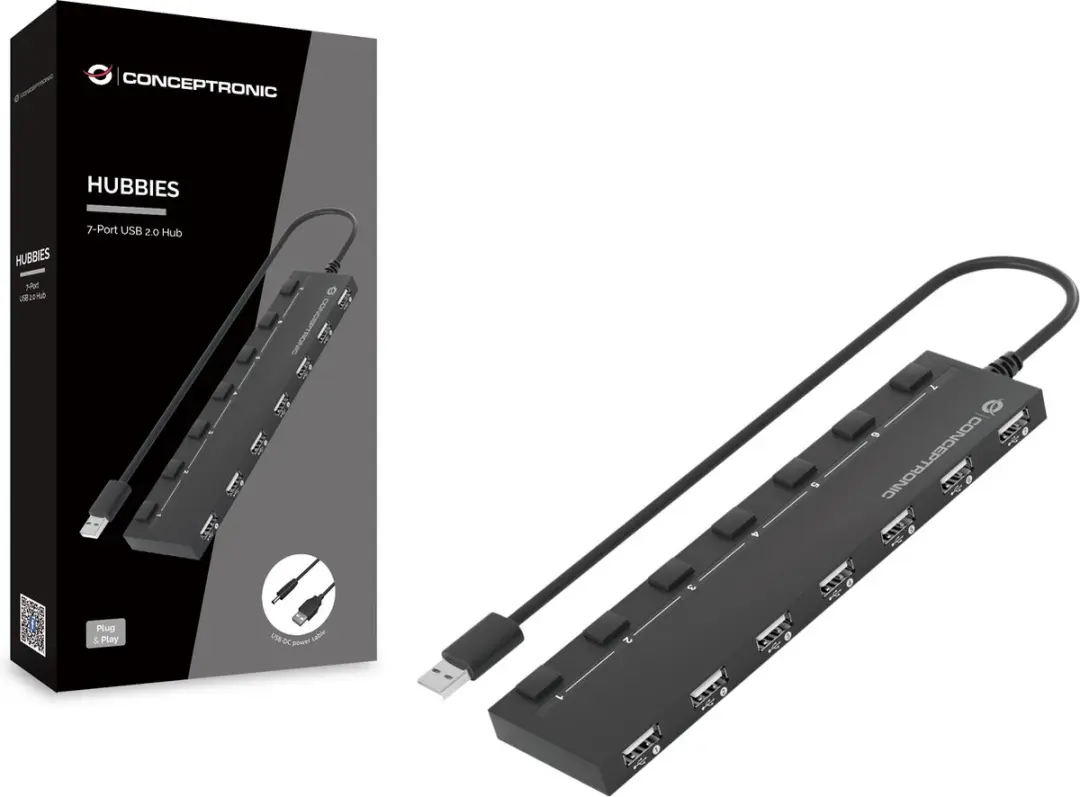 Conceptronic HUBBIES08B USB Hub 7 Poorten - Zwart
