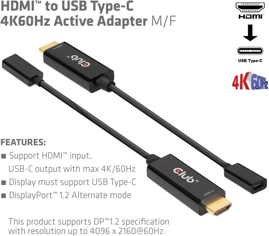 Club 3D HDMI naar USB-C 4K60Hz Adapter - Zwart