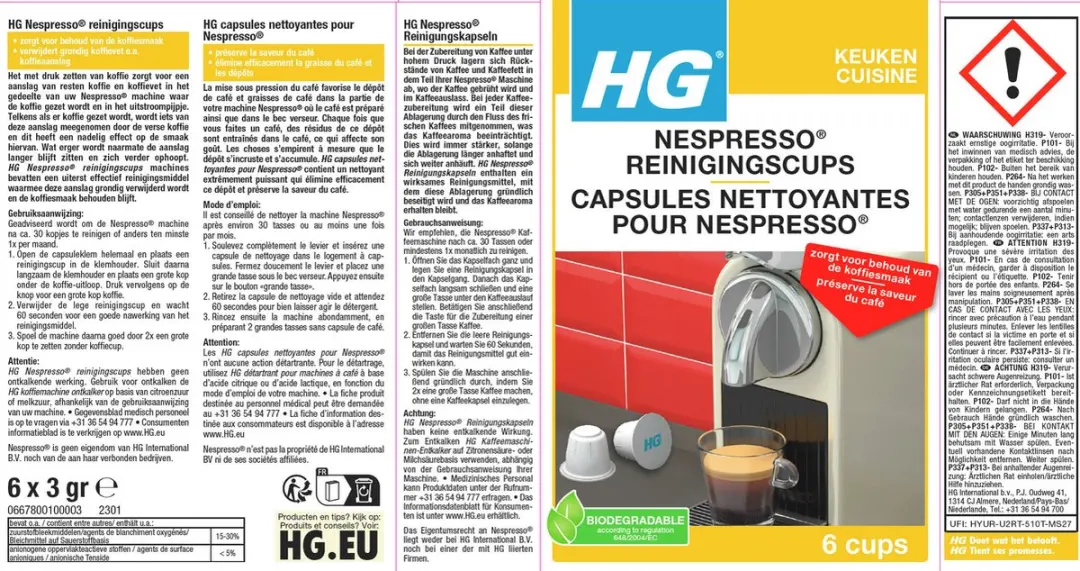 HG Reinigingscups Nespresso 678000103 - 6ml