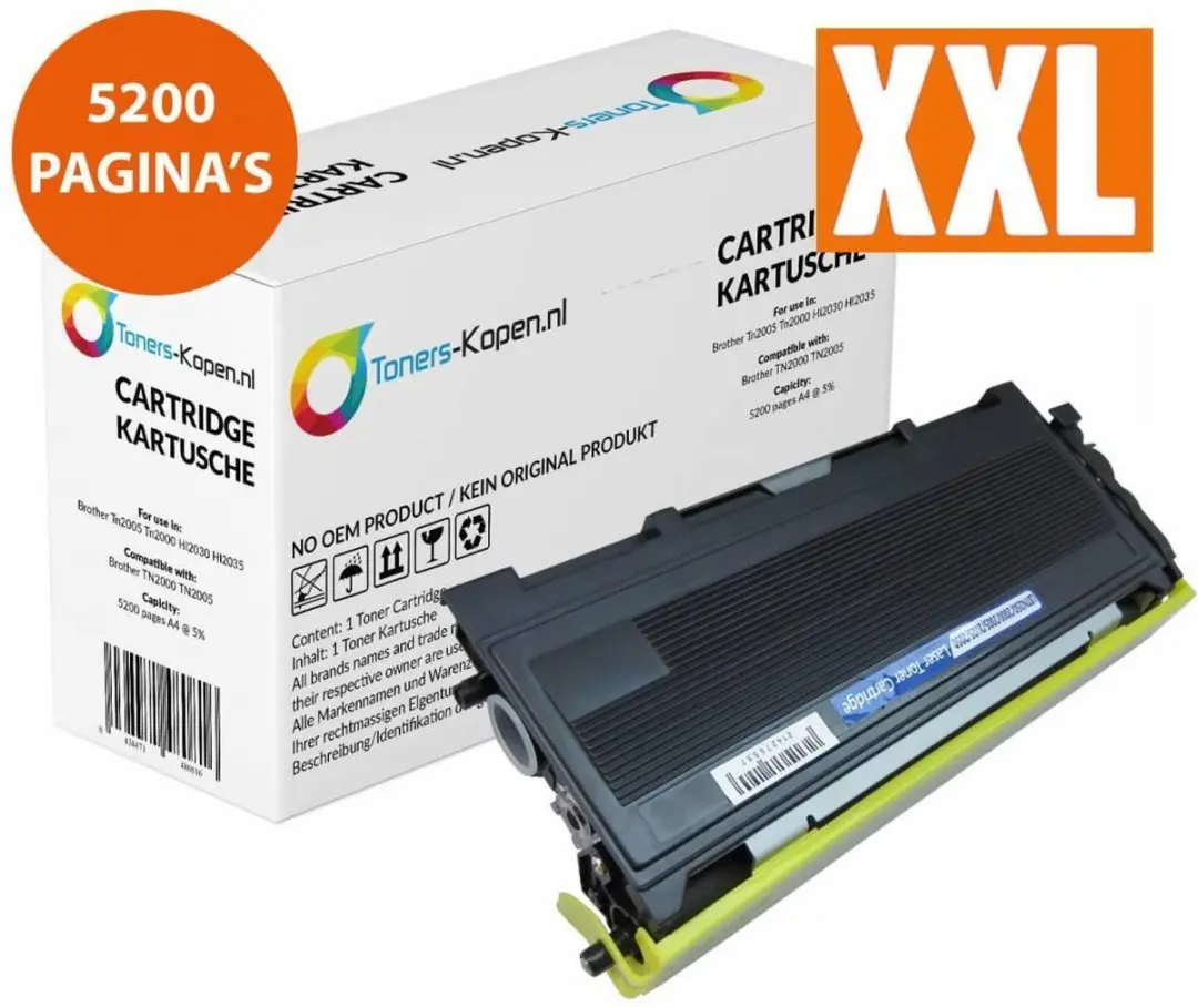 Brother TN-2000 Toner Zwart - 5200 Pagina's - Compatibel
