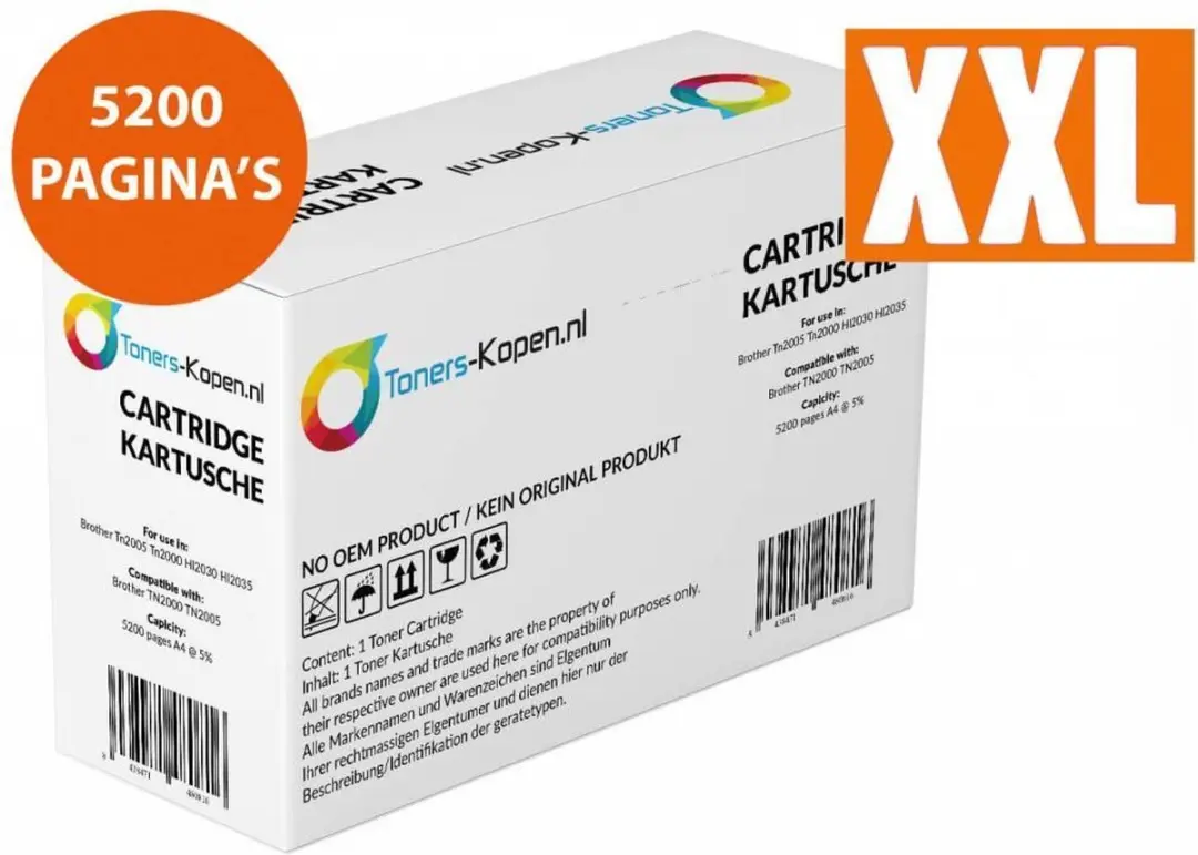 Brother TN-2000 Toner Zwart - 5200 Pagina's - Compatibel