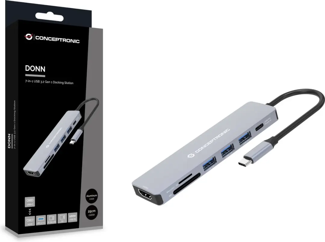 Conceptronic DONN19G Notebook Dock - USB 3.2 Gen 1 - Grijs