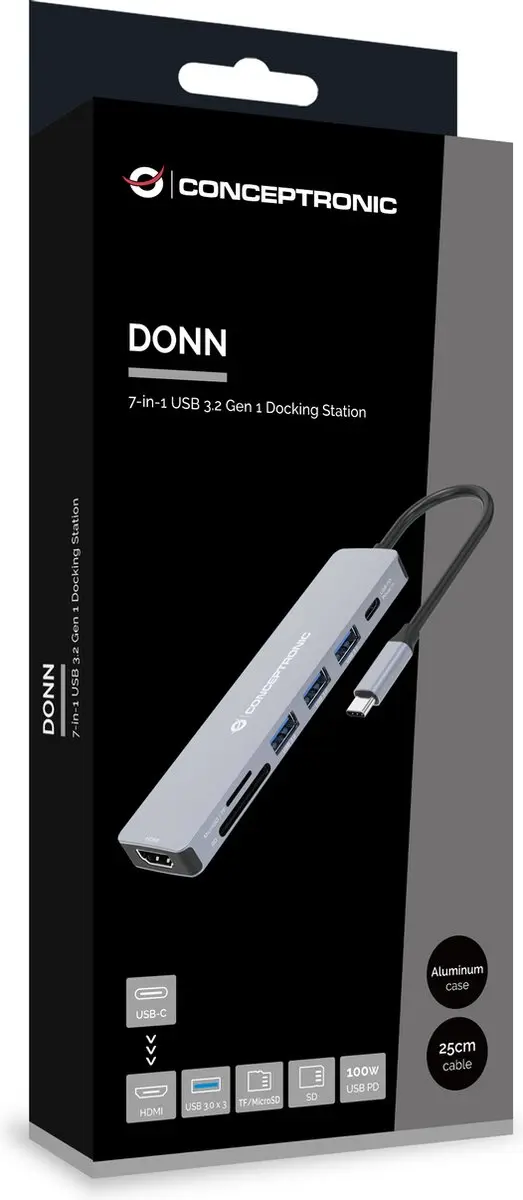 Conceptronic DONN19G Notebook Dock - USB 3.2 Gen 1 - Grijs