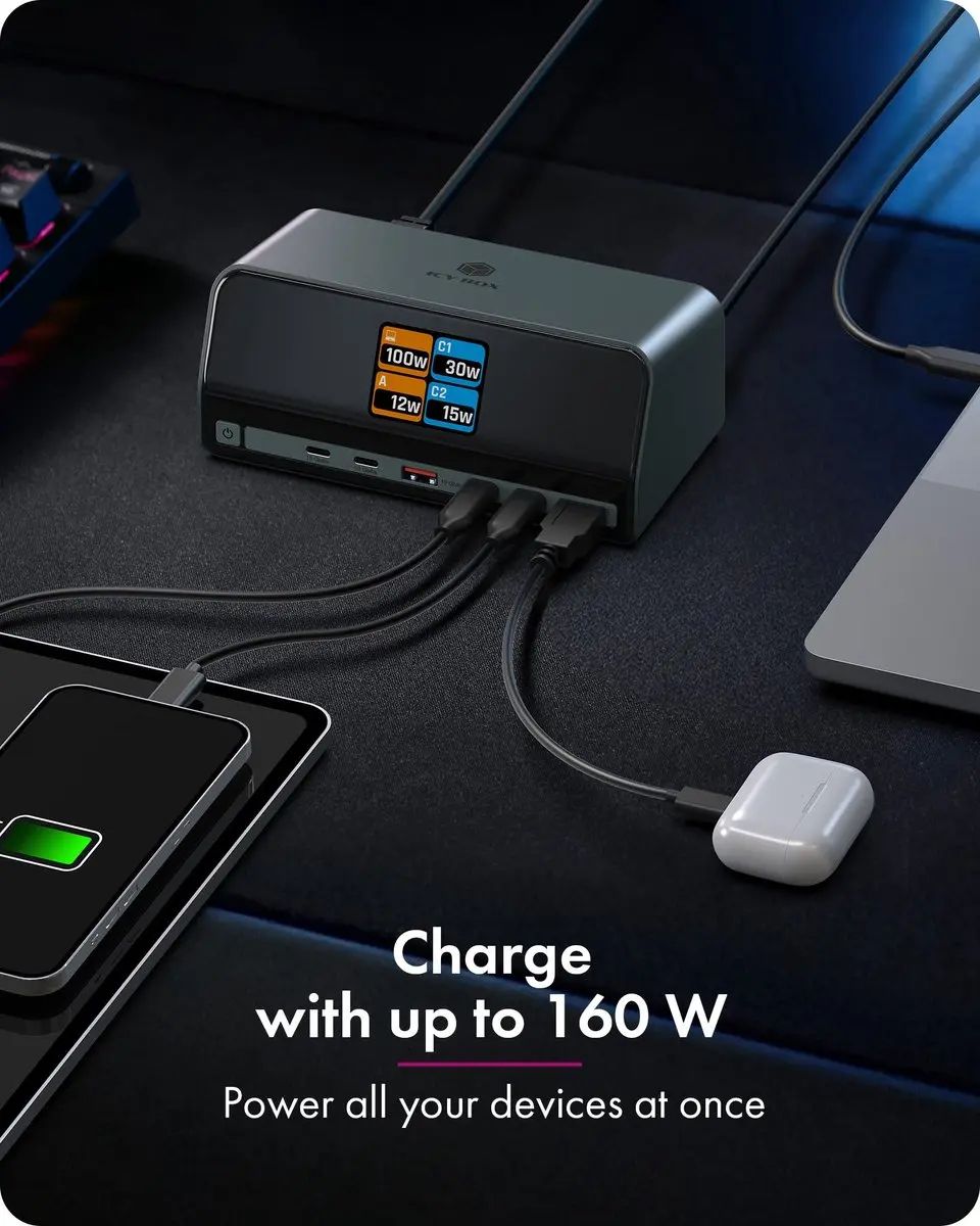 Icy Box Heart Dock 2300 USB 3.2 Gen 2 Type-C - Antraciet