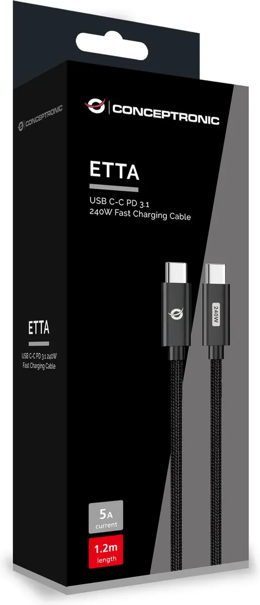 Conceptronic ETTA03B12 USB 2.0 Kabel 1,2m - USB-C - Zwart