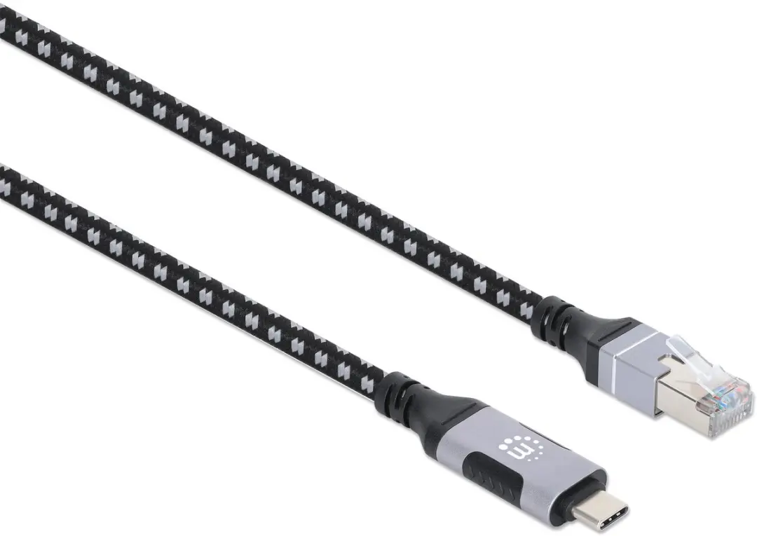 Manhattan 394826 USB-C naar RJ45 Kabel 200cm - Zwart/zilver