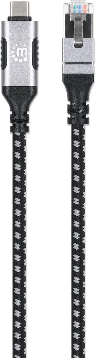 Manhattan 394826 USB-C naar RJ45 Kabel 200cm - Zwart/zilver