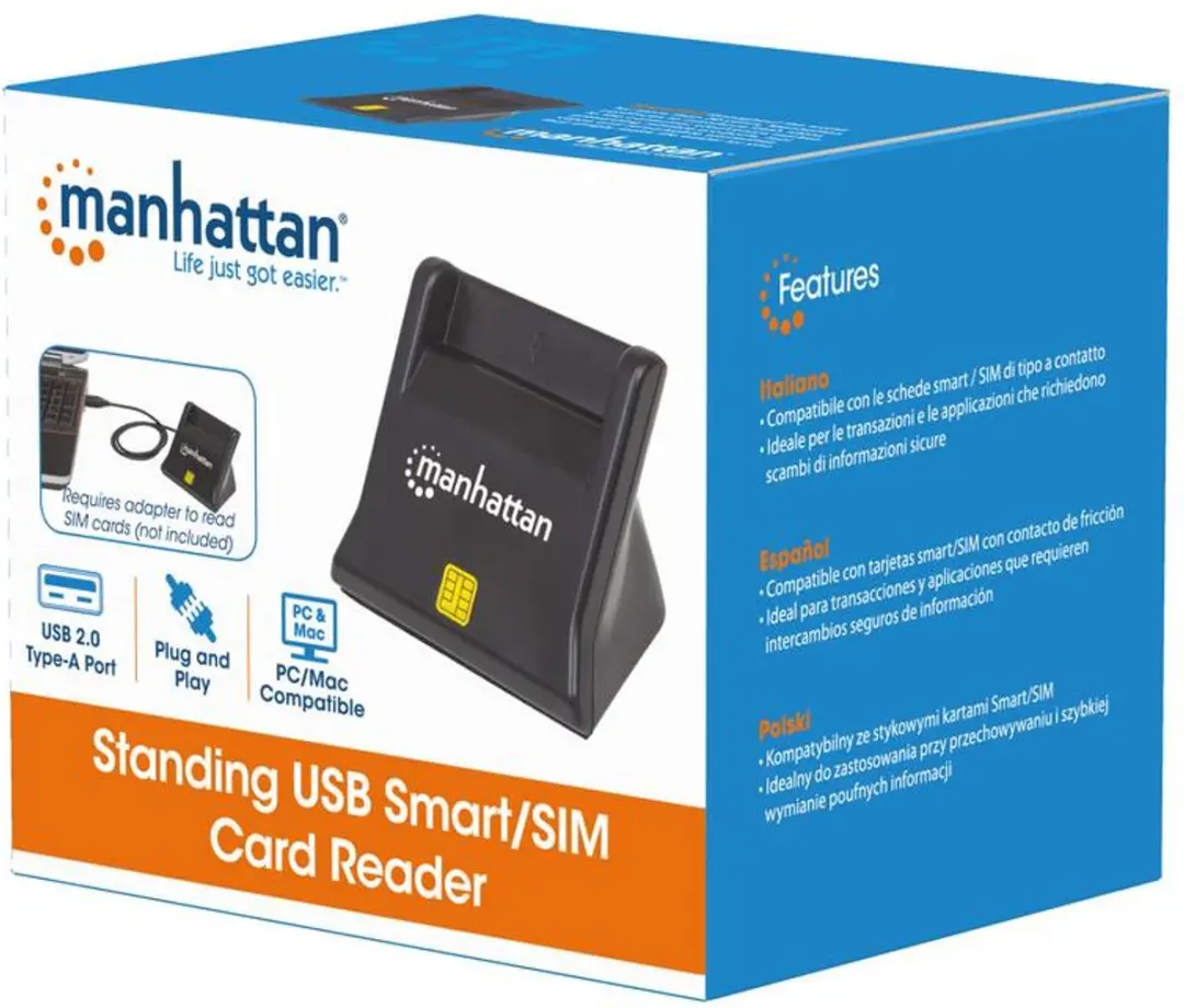 Manhattan 102025 Smart Card Reader - USB 2.0 - Zwart