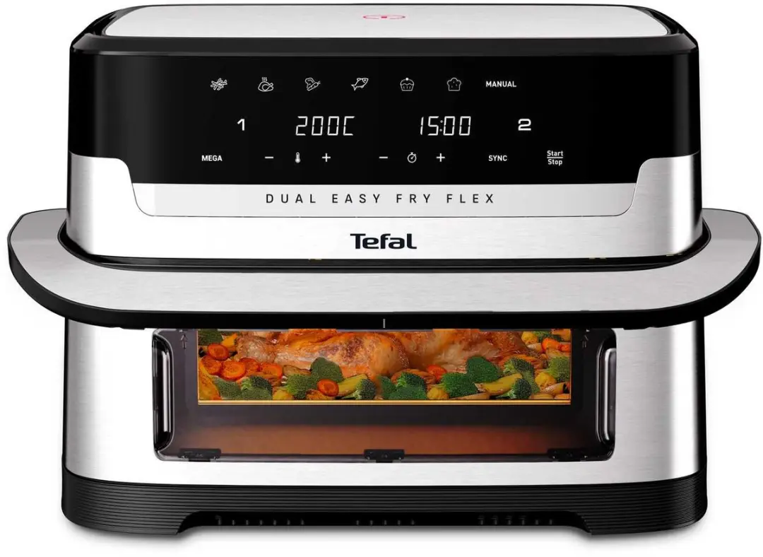 Tefal Dual Easy Fry Flex EY922D Airfryer 9L - Zwart/Roestvrijstaal - afbeelding 2 van 3