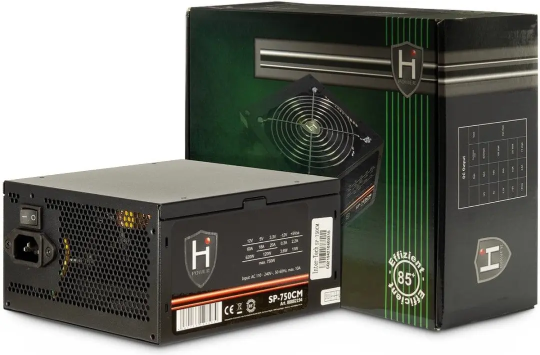Inter-Tech HiPower SP-750CM Voeding 750W - Deels Modulair - Zwart