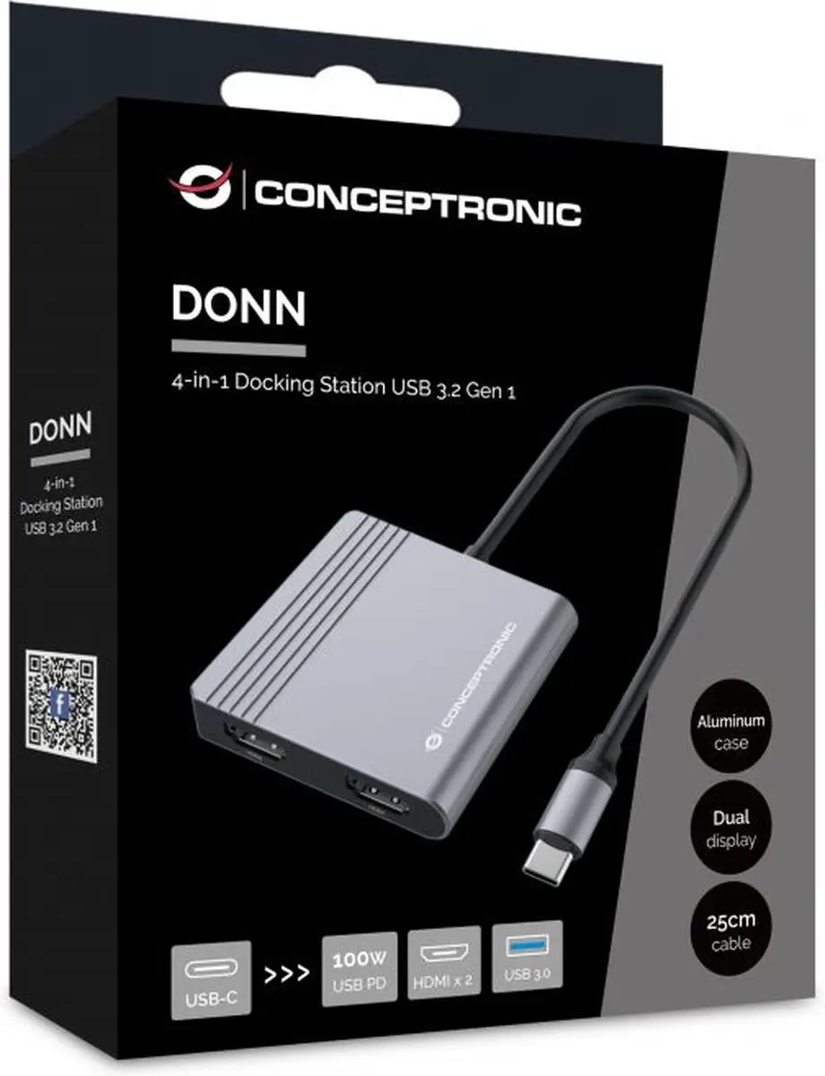 Conceptronic DONN13G USB 3.2 Dockingstation - Grijs - afbeelding 6 van 6