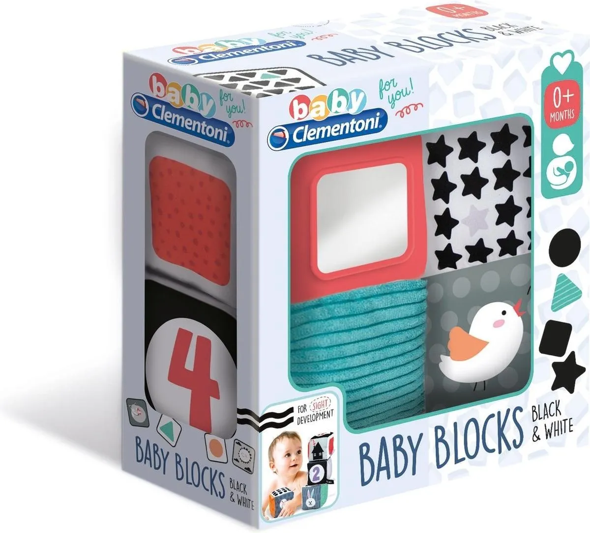 Clementoni Baby Zachte Blokken - 4 Stuks - Spiegel & Texturen - 0+ Maanden