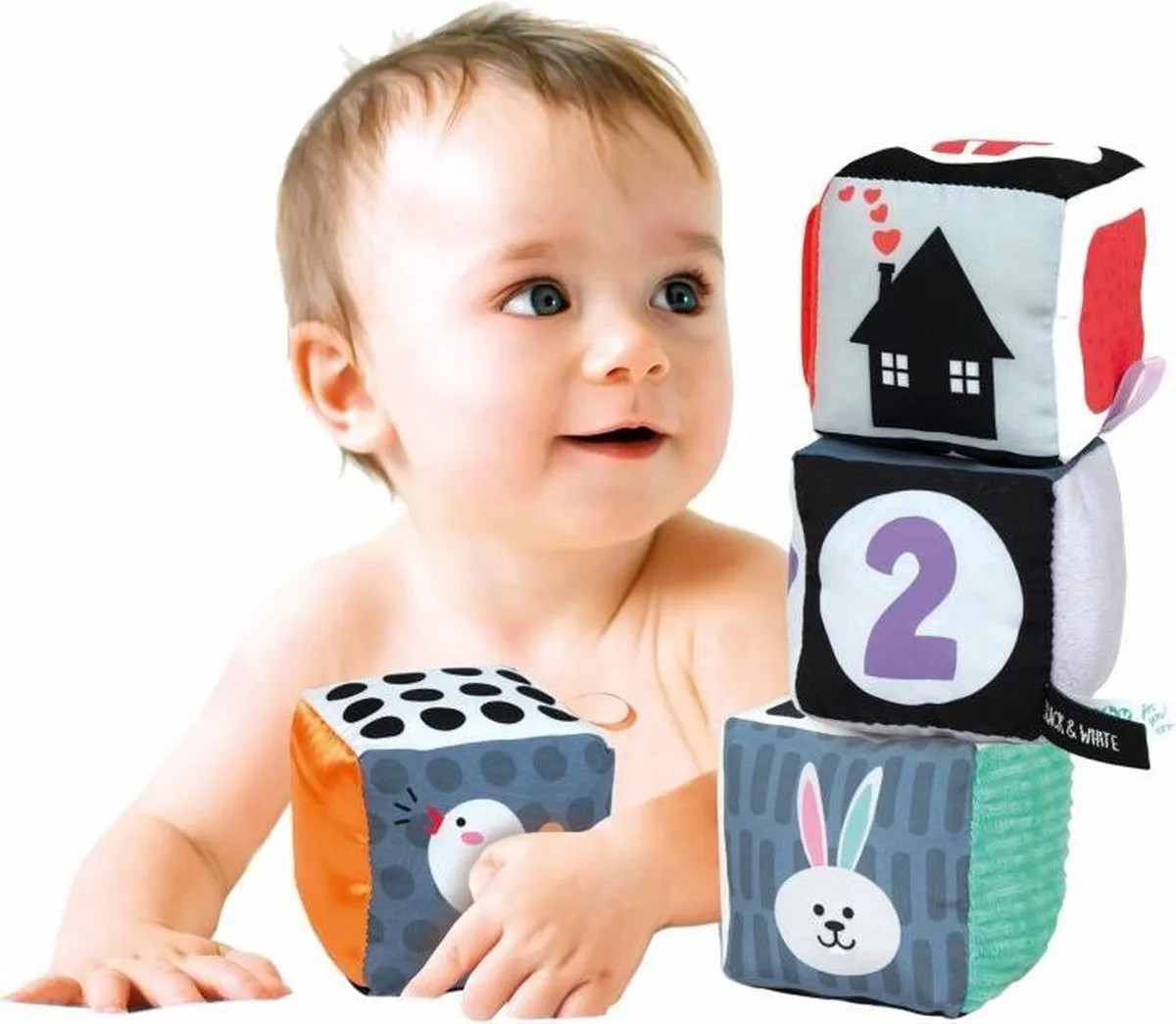 Clementoni Baby Zachte Blokken - 4 Stuks - Spiegel & Texturen - 0+ Maanden